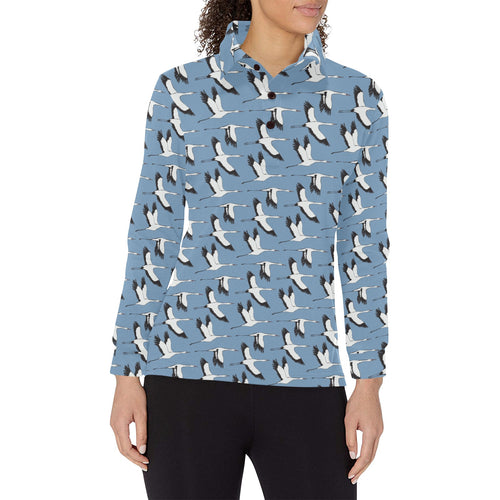 Seagull Pattern Print Design 04 Women's Long Sleeve Polo Shirt