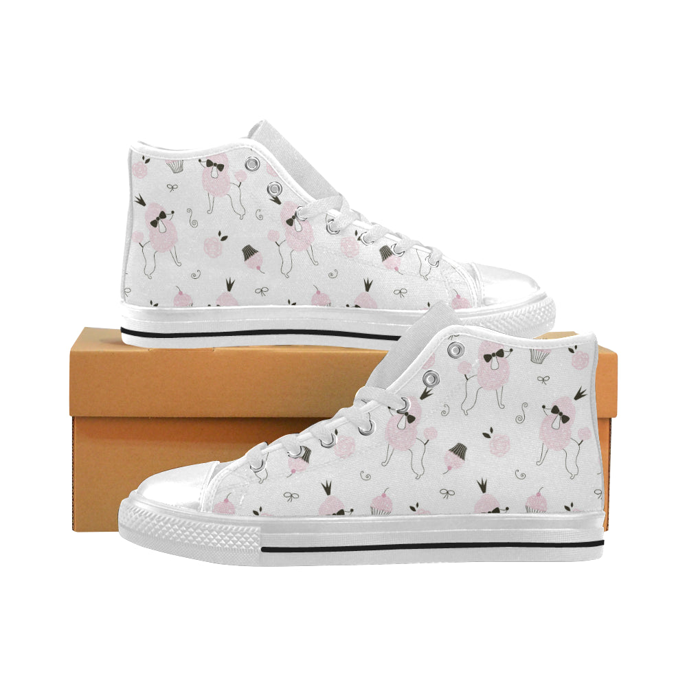 Poodle dog rose cake pattern Men's High Top Canvas Shoes White