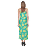 Pineapples pattern green background V-Neck Open Fork Long Dress