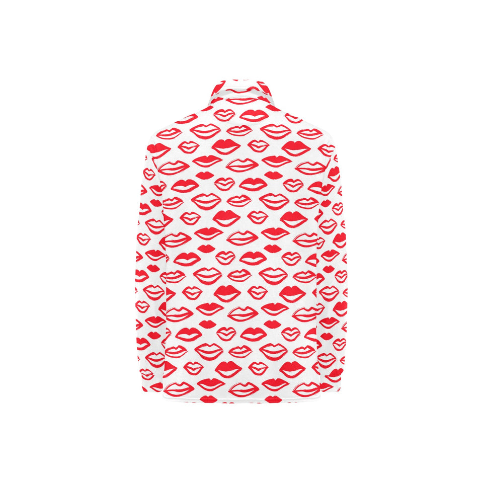 Lips Pattern Print Design 05 Women's Long Sleeve Polo Shirt