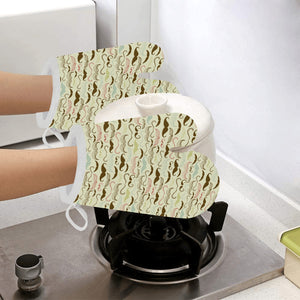 Mustache Beard Pattern Print Design 01 Heat Resistant Oven Mitts