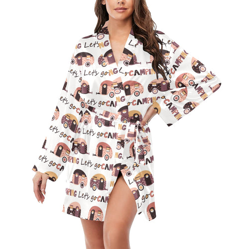 Camper Van Pattern Print Design 01 Women's Long Sleeve Belted Night Robe