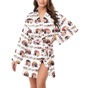 Camper Van Pattern Print Design 01 Women's Long Sleeve Belted Night Robe