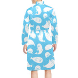 Cute white sea lion seals pattern Men's Long Sleeve Belted Night Robe