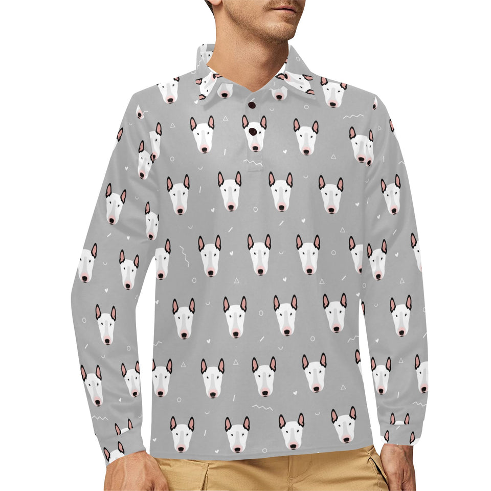 Bull Terrier Pattern Print Design 05 Men's Long Sleeve Polo Shirt