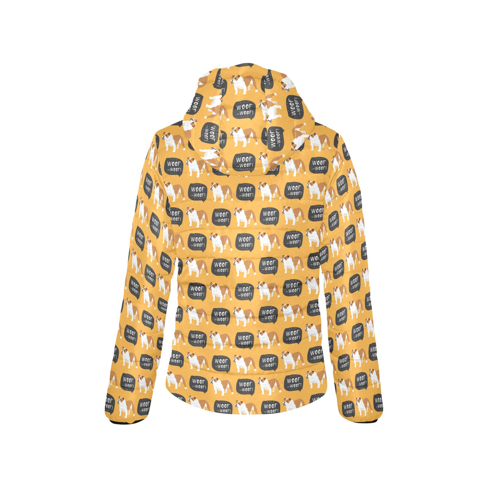 English Bulldog Pattern Print Design 04 Women's Padded Hooded Jacket
