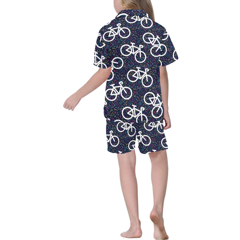 Bicycle Pattern Print Design 03 Kids' Boys' Girls' V-Neck Short Pajama Set