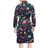 colorful space pattern planet star Men's Long Sleeve Belted Night Robe