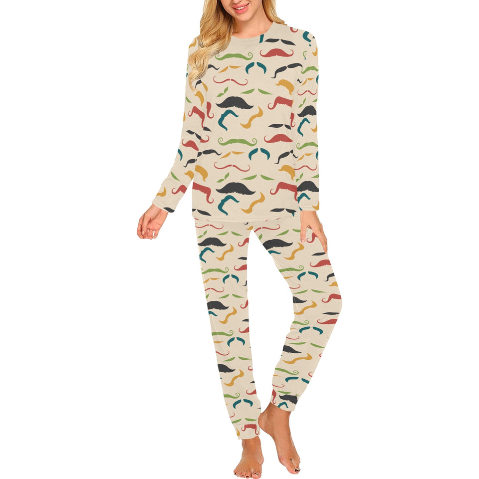 Mustache Beard Pattern Print Design 03 Women's All Over Print Pajama Set