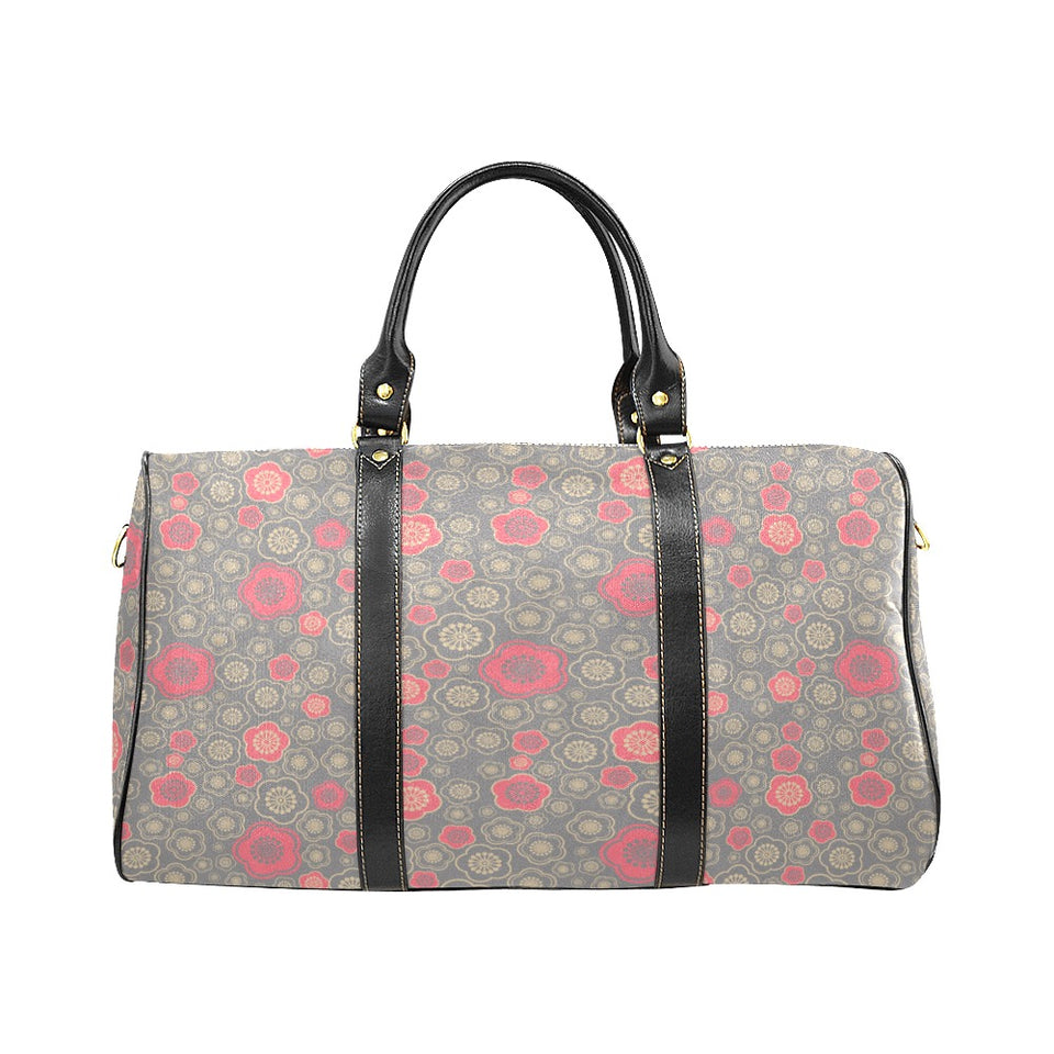 Red gold Sakura cherry blossom gray background Travel Bag