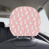 Cute white rabbit flower pink background Car Headrest Cover