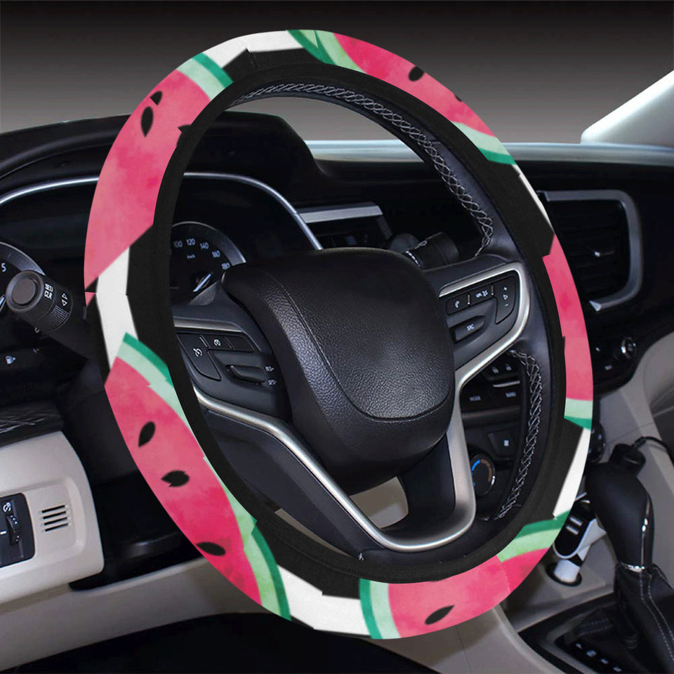 Watercolor paint textured watermelon pieces Car Steering Wheel Cover