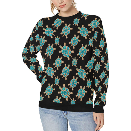 Sea turtle blue stone pattern Women's Crew Neck Sweatshirt