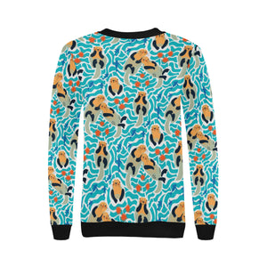 Cute sea otters fishe sea urchin pattern Women's Crew Neck Sweatshirt