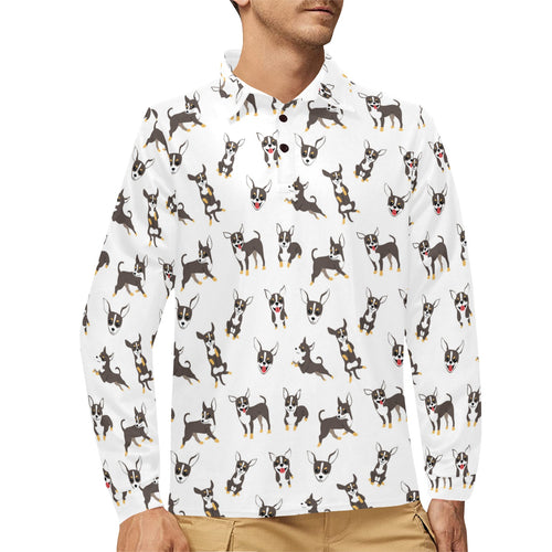 Chihuahua dog pattern Men's Long Sleeve Polo Shirt