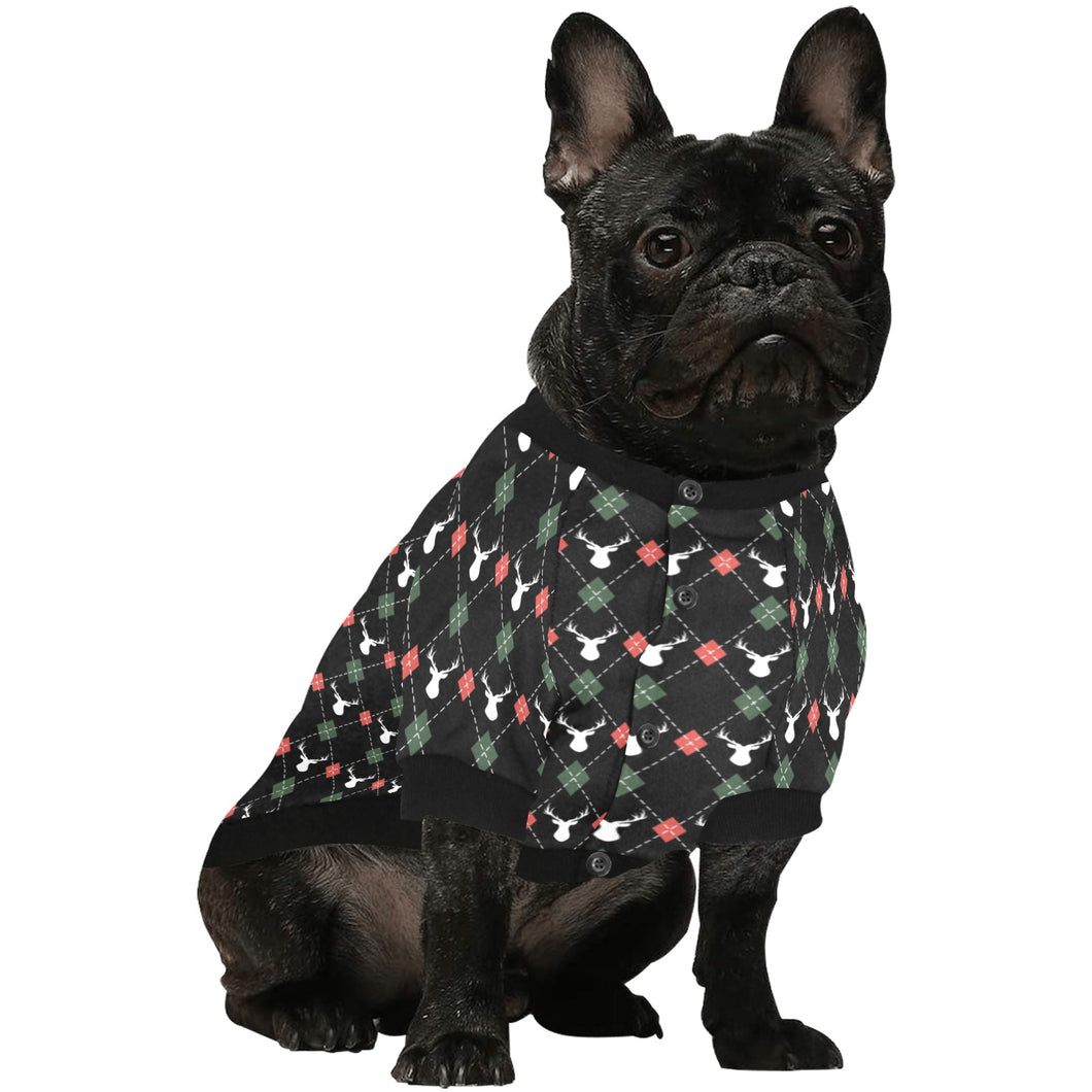 Deer Christmas new year pattern argyle All Over Print Pet Dog Round Neck Fuzzy Shirt