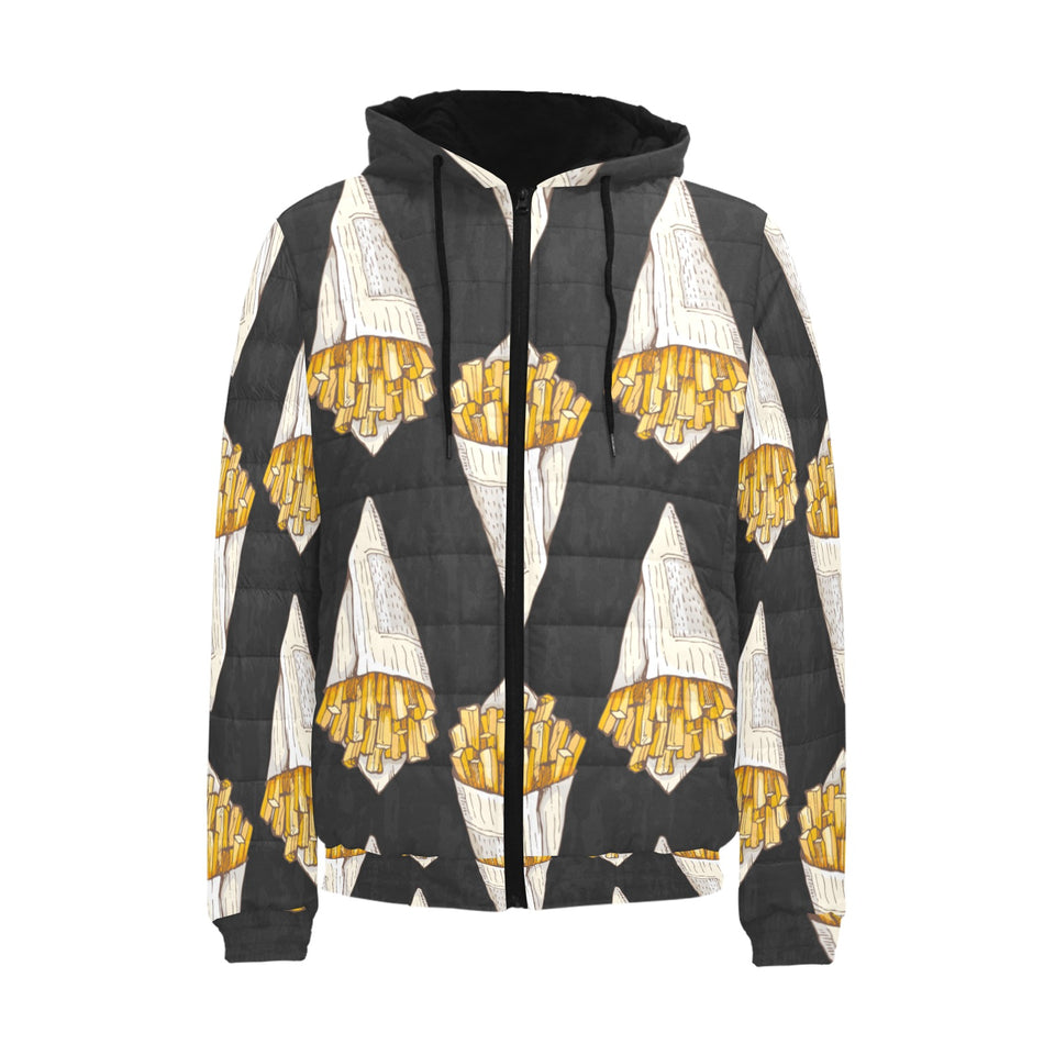 French fries dark background Men's Padded Hooded Jacket