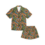 Colorful papaya tropical leaves Kids' Boys' Girls' V-Neck Short Pajama Set