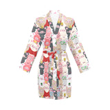 Pig Pattern Print Design 02 Women's Long Sleeve Belted Night Robe
