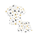 hand drawn gold black star pattern Kids' Boys' Girls' V-Neck Short Pajama Set