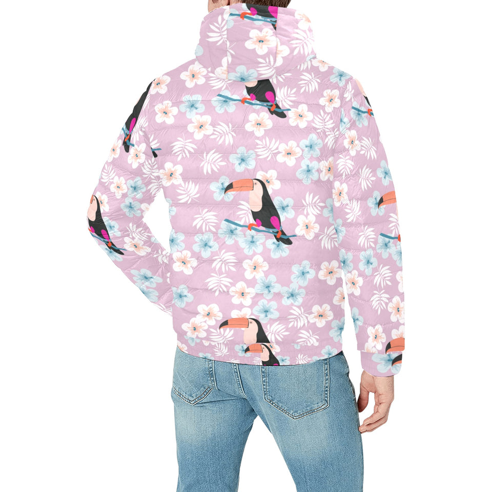 Beautiful toucan flower leaves Men's Padded Hooded Jacket