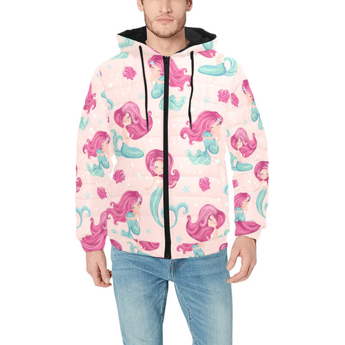 Cute little mermaid pattern Men's Padded Hooded Jacket