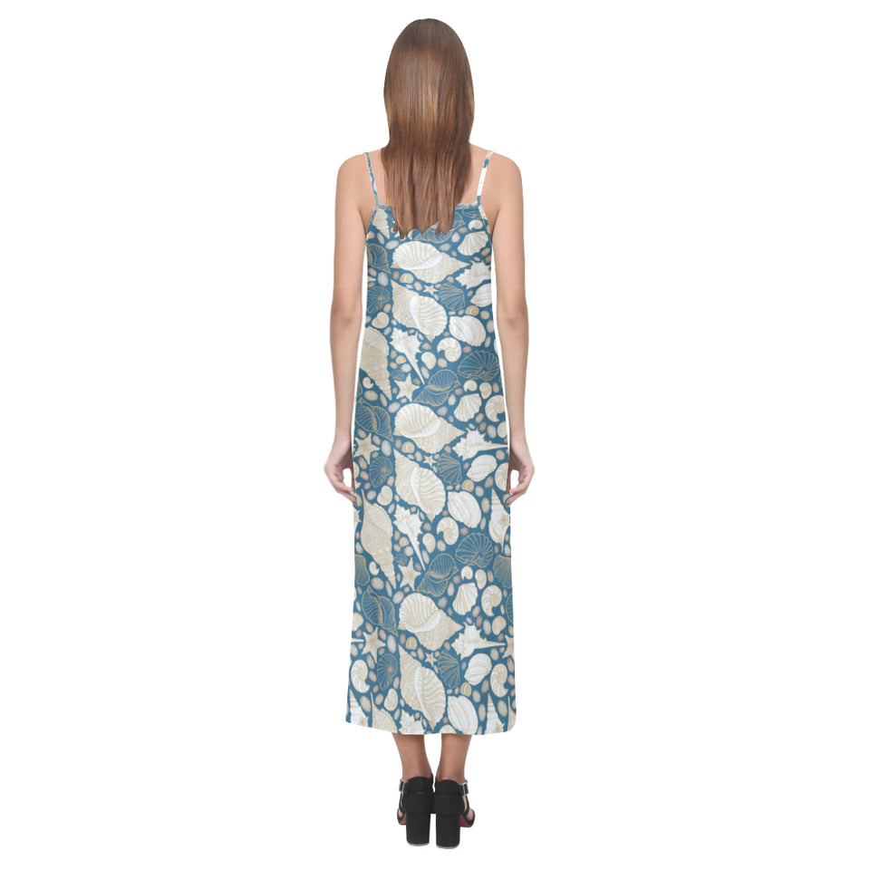 Sea turtle Polynesian Tribal design pattern V-Neck Open Fork Long Dress