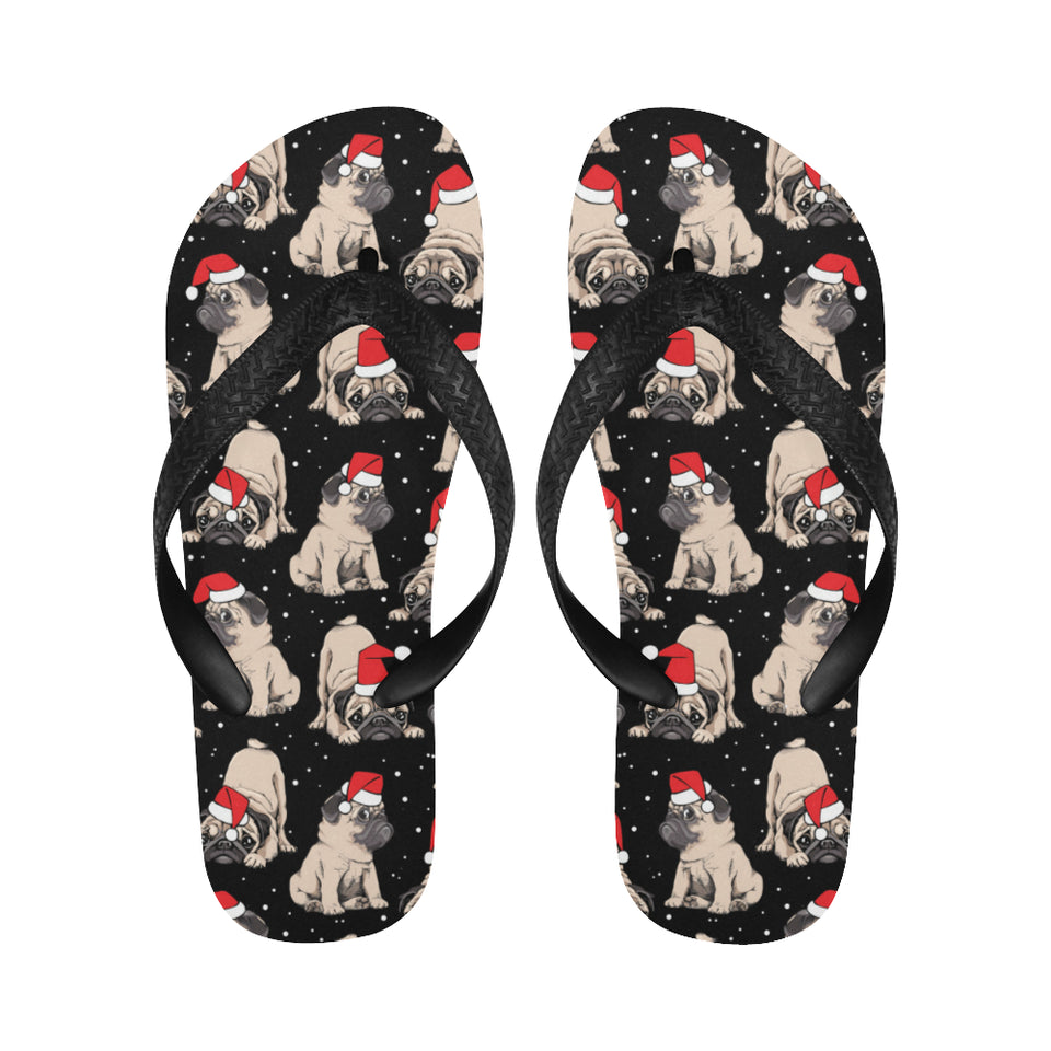 Christmas Pugs Santa_s red cap pattern Unisex Flip Flops