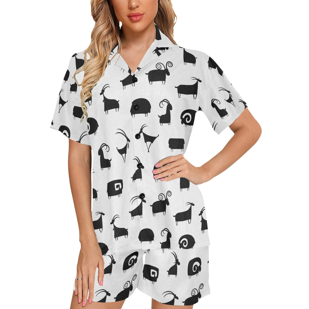Goat ram pattern Women's V-Neck Short Pajama Set