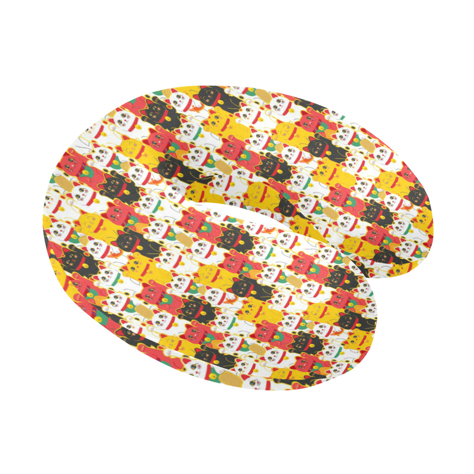 Colorful Maneki neko cat pattern U-Shaped Travel Neck Pillow