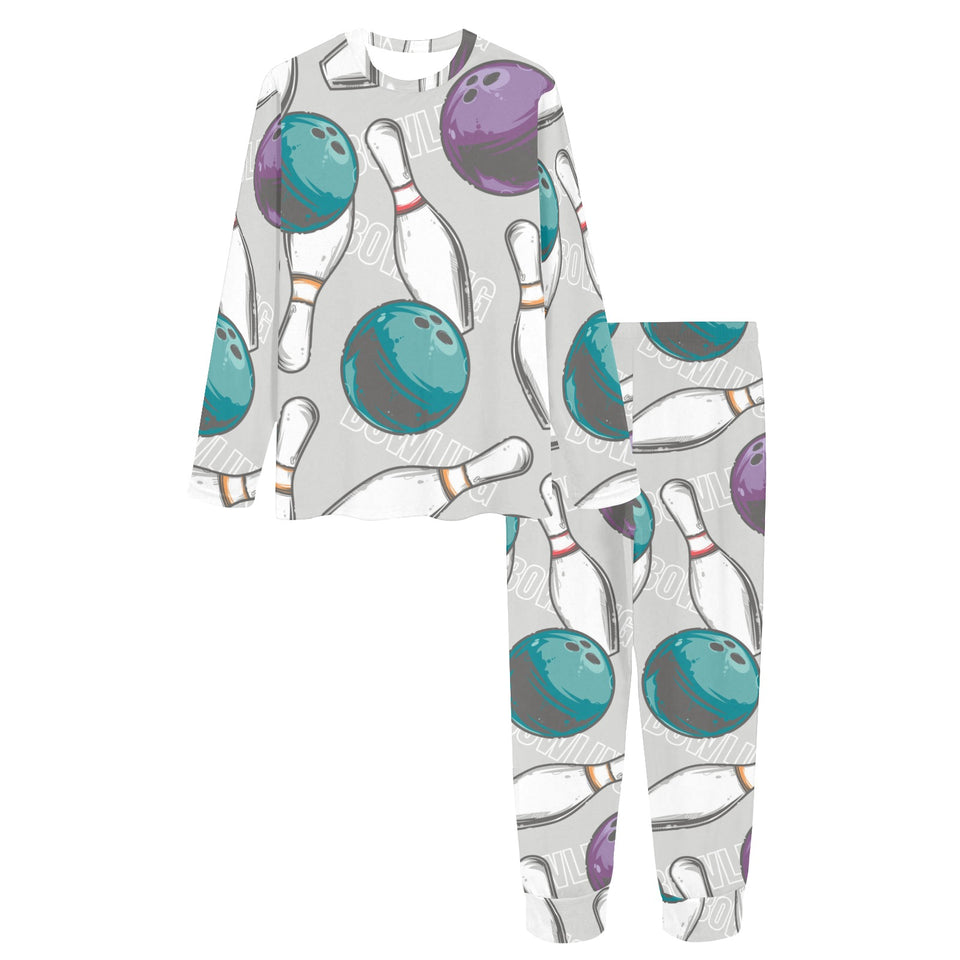 Bowling ball and pin gray background Women's All Over Print Pajama Set
