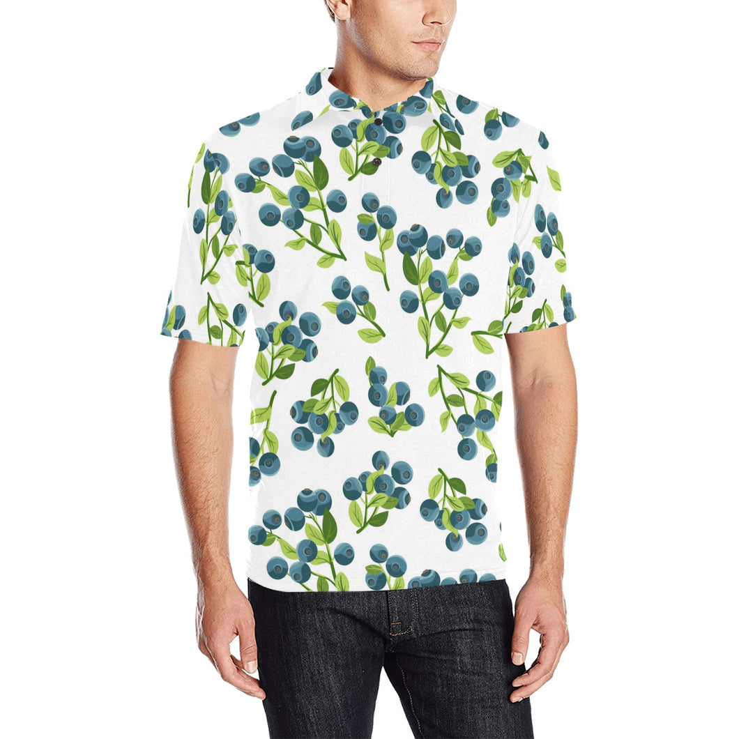 blueberry white background Men's All Over Print Polo Shirt