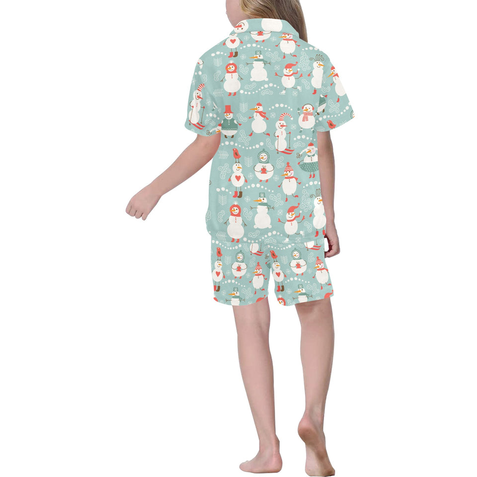 Cute snowman pattern Kids' Boys' Girls' V-Neck Short Pajama Set