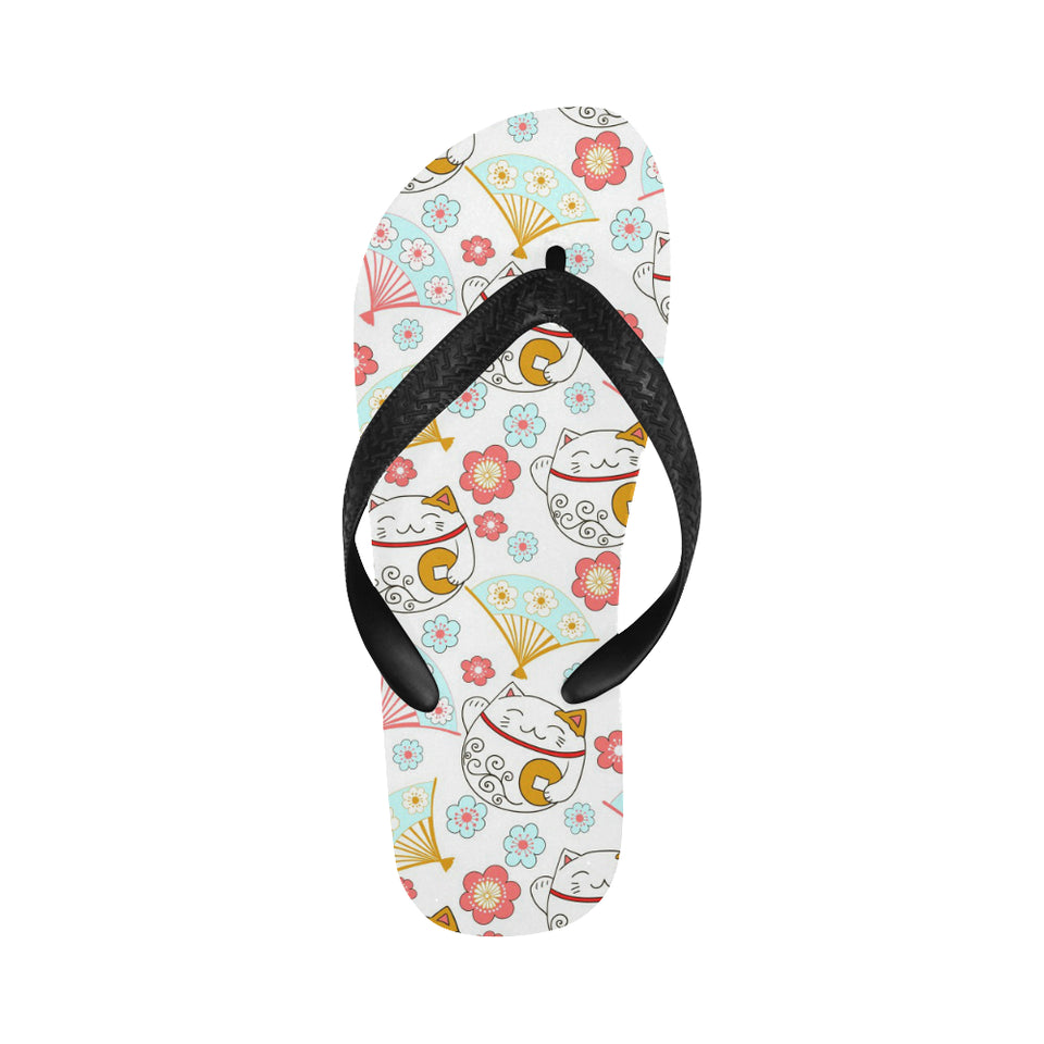 Maneki neko cat fan sakura Unisex Flip Flops