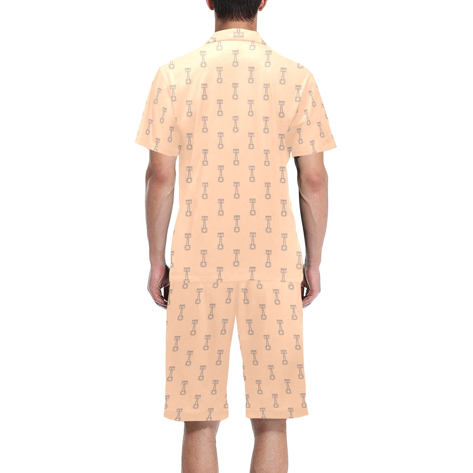 Engine Piston Cream Background Pattern Design 04 Men's V-Neck Short Pajama Set