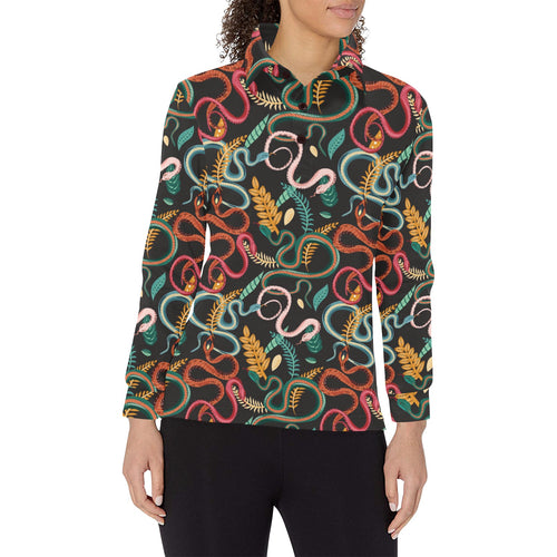 Colorful snake plant pattern Women's Long Sleeve Polo Shirt