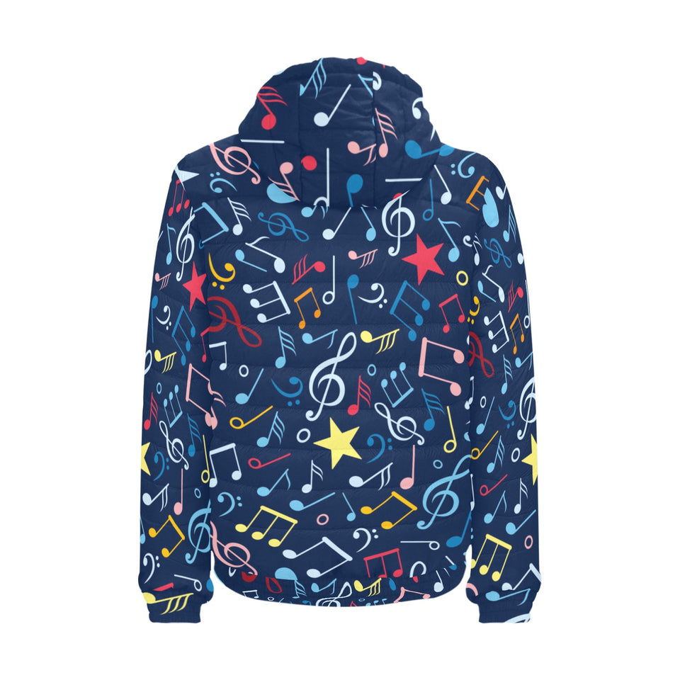 Music Notes Pattern Print Design 03 Men's Padded Hooded Jacket