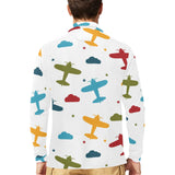 Airplane star cloud colorful Men's Long Sleeve Polo Shirt