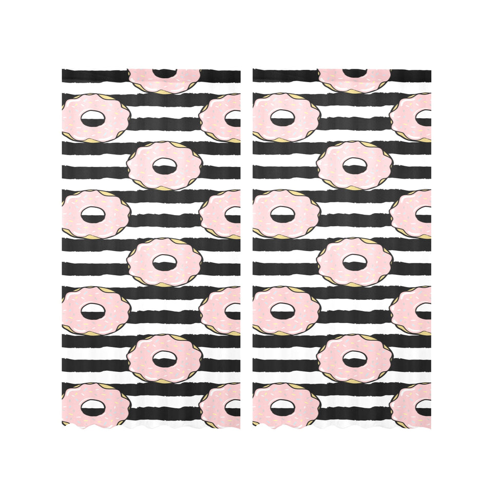 Donuts pink icing striped pattern Gauze Curtain