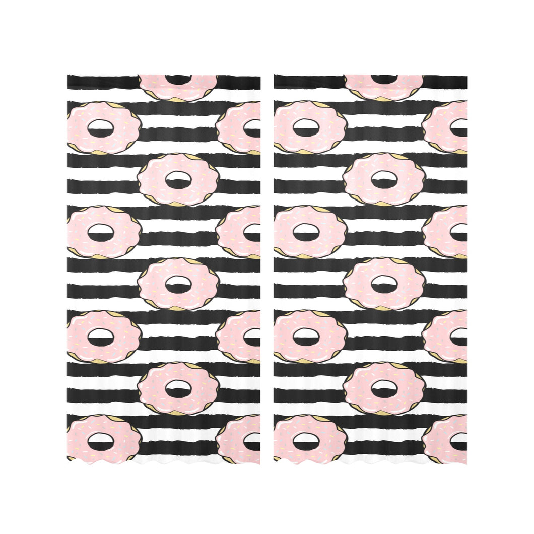 Donuts pink icing striped pattern Gauze Curtain