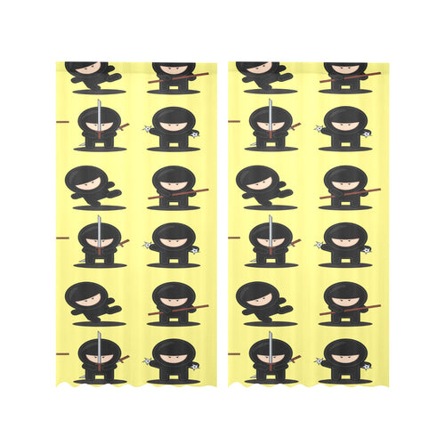 Cute ninja yellow background Gauze Curtain