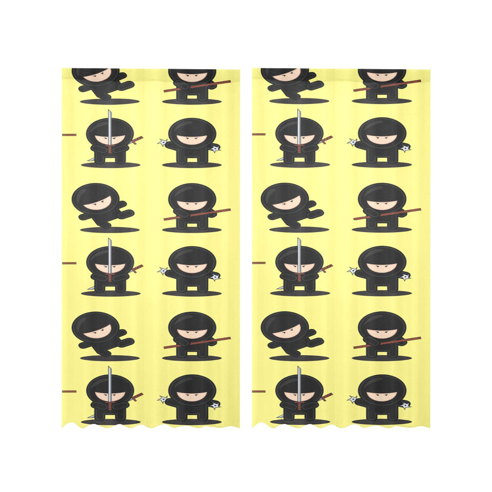 Cute ninja yellow background Gauze Curtain