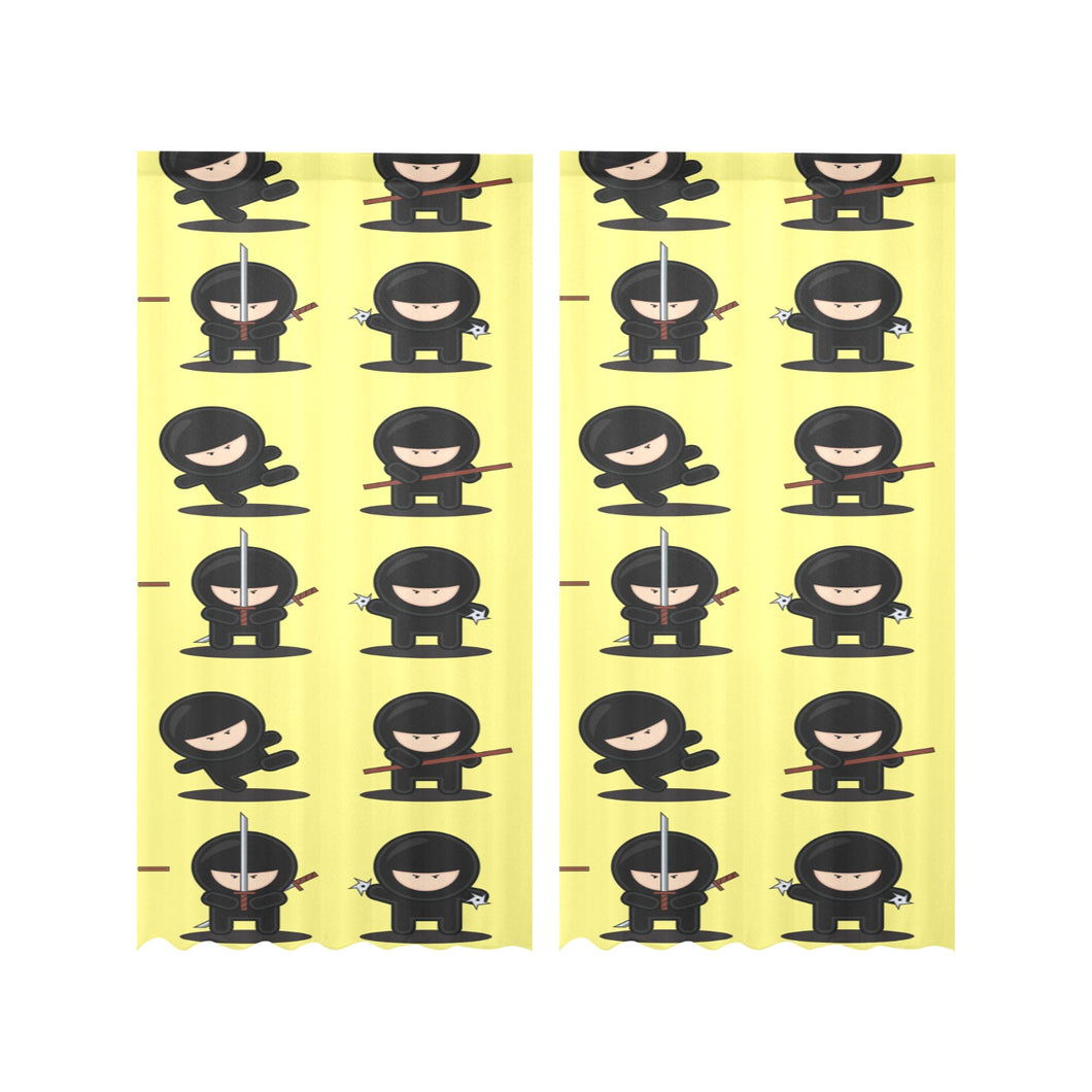 Cute ninja yellow background Gauze Curtain