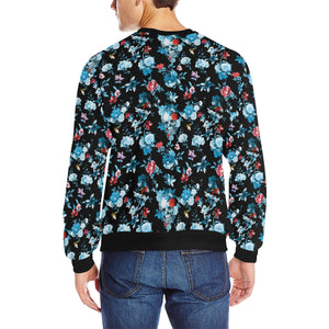 Skull flower roses leave pattern Men's Crew Neck Sweatshirt