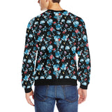 Skull flower roses leave pattern Men's Crew Neck Sweatshirt