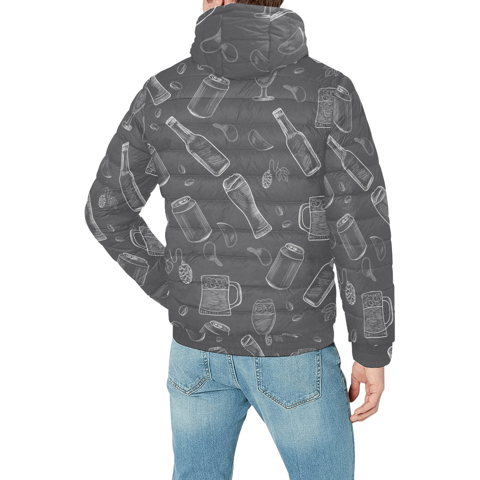 Beer hand drawn pattern Men's Padded Hooded Jacket