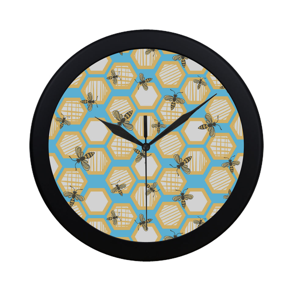 Bee honeycomb pattern Elegant Black Wall Clock