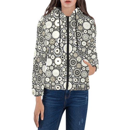 Gear Pattern Print Design 02 Women's Padded Hooded Jacket
