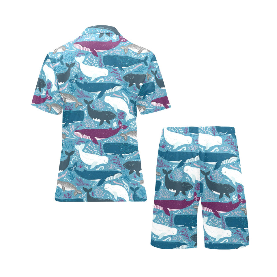 Whale design pattern Men's V-Neck Short Pajama Set