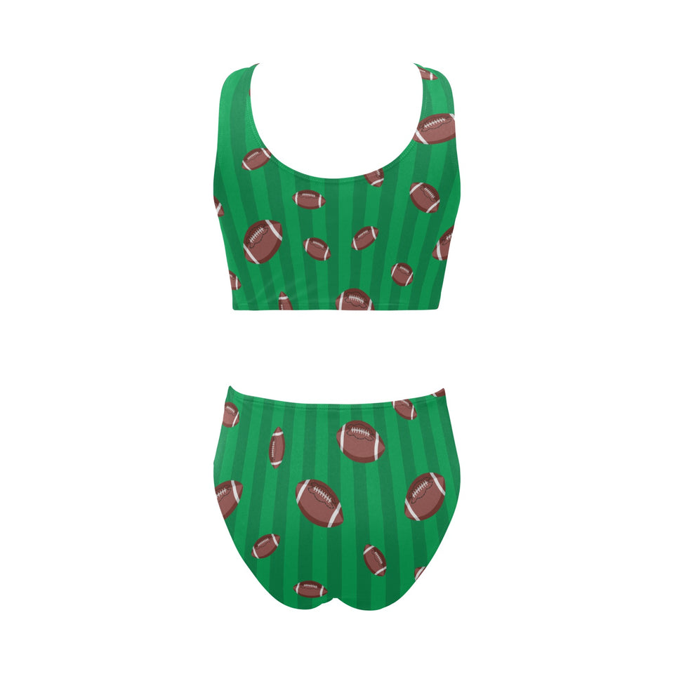 American football ball field background Chest Bowknot High Waisted Bikini Swimsuit